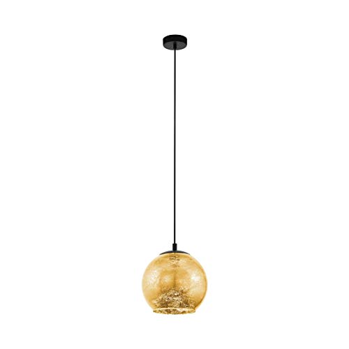 EGLO Hängelampe Alabraccin, Pendelleuchte Esstisch, Hängeleuchte aus Metall in schwarz und Glas in gold, Esszimmerlampe hängend, E27 Fassung, Ø 27 cm von EGLO