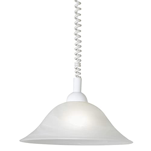 EGLO Pendelleuchte Albany, Hängelampe mit Spiralkabel, höhenverstellbar, Wohnzimmerlampe hängend aus Alabaster-Glas, Kunststoff, weiß, Esstischlampe E27 von EGLO