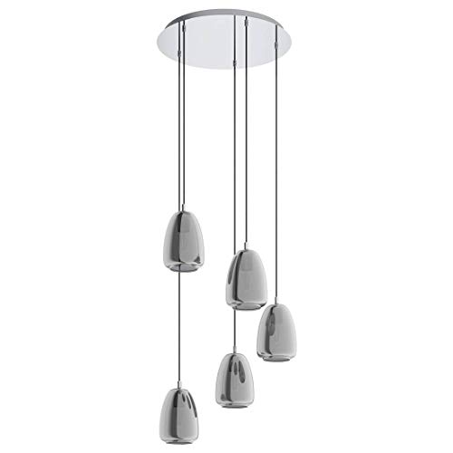 EGLO Hängelampe Alobrase, 5-flammige Cluster Pendelleuchte Esstisch, Hängeleuchte aus Metall in chrom und bedampften Glas in schwarz-transparent, Esszimmerlampe hängend, E27 Fassung, Ø 54 cm von EGLO