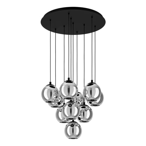 EGLO Hängelampe Ariscani, 10-flammige Cluster Pendelleuchte Esstisch, Hängeleuchte aus Metall in schwarz und Rauchglas in schwarz-transparent, Esszimmerlampe hängend, E27 Fassung, Ø 65,5 cm von EGLO