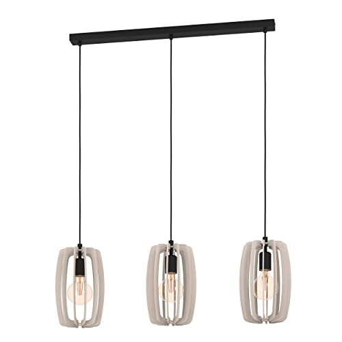 EGLO Hängelampe Bajazzara, 3-flammige Pendelleuchte Esstisch, skandinavische Esszimmerlampe aus Holz in Sandfarben und Metall in Schwarz, Hängeleuchte mit E27 Fassung EGLO Hängelampe Bajazzara, 3-flammige Pendelleuchte Esstisch, skandinavische Esszimmerlampe aus Holz in Sandfarben und Metall in Schwarz, Hängeleuchte mit E27 Fassung von EGLO