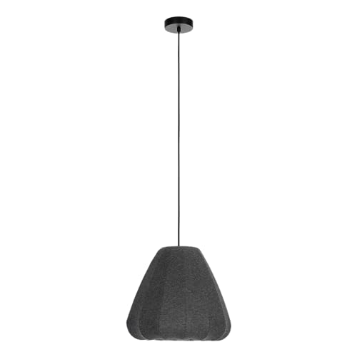 EGLO Hängelampe Barlaston, 1-flammige Pendelleuchte über Esstisch, Esszimmerlampe aus Textil in Grau und Metall in Schwarz, Hängeleuchte mit E27 Fassung, Ø 35 cm von EGLO