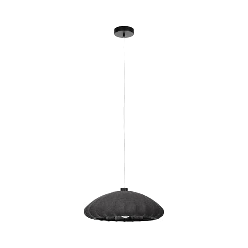 EGLO Hängelampe Barlaston, 1-flammige Pendelleuchte über Esstisch, Esszimmerlampe aus Textil in Grau und Metall in Schwarz, Hängeleuchte mit E27 Fassung, Ø 45 cm von EGLO