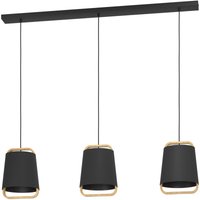 Eglo - Hängelampe Camaloza, Pendelleuchte Esstisch 3-flammig, FSC100HB, Esszimmerlampe aus Textil in Dunkelgrau und Holz in Natur, Hängeleuchte mit von EGLO