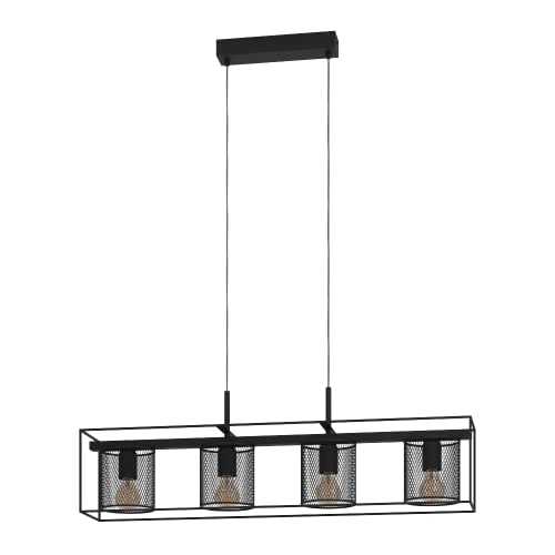 EGLO Hängelampe Catterick, Pendelleuchte Esstisch 4-flammig, rechteckige Esszimmerlampe im Industrial Design aus Metall in Schwarz, Gitter Hängeleuchte mit E27 Fassung EGLO Hängelampe Catterick, Pendelleuchte Esstisch 4-flammig, rechteckige Esszimmerlampe im Industrial Design aus Metall in Schwarz, Gitter Hängeleuchte mit E27 Fassung von EGLO