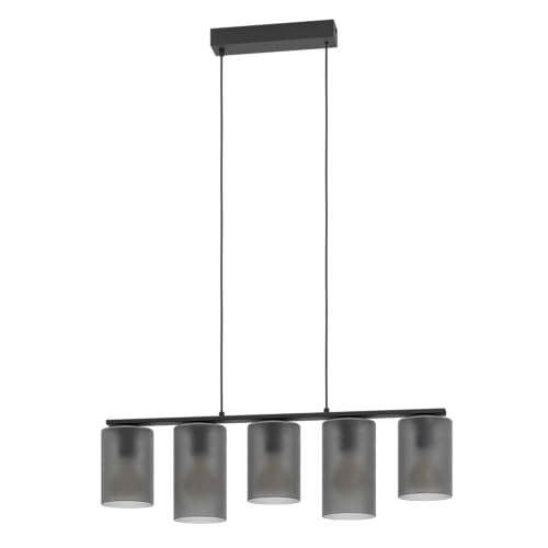 EGLO Hängelampe Colomera, Pendelleuchte 5-flammig über Esstisch, Elegante Esszimmerlampe aus Metall in Schwarz und Rauchglas, E27 Fassung, 80 cm von EGLO
