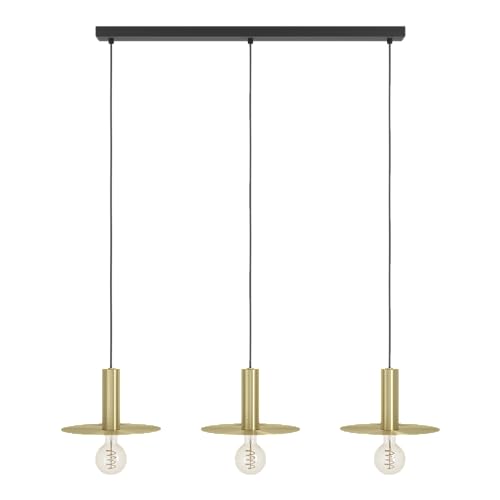 EGLO Hängelampe Escandell, 3-flammige Pendelleuchte über Esstisch, Esszimmerlampe New Retro, Hängeleuchte aus Metall in Messing-Gebürstet und Metall in Schwarz, E27 Fassung, 95 cm von EGLO