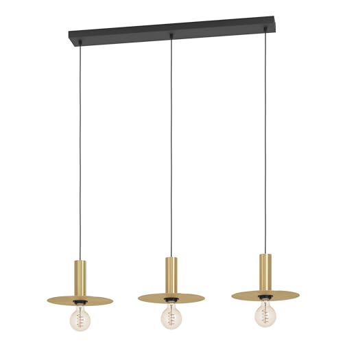 EGLO Hängelampe Escandell, 3-flammige Pendelleuchte über Esstisch, Esszimmerlampe New Retro, Hängeleuchte aus Metall in Messing-Gebürstet und Metall in Schwarz, E27 Fassung, 95 cm EGLO Hängelampe Escandell, 3-flammige Pendelleuchte über Esstisch, Esszimmerlampe New Retro, Hängeleuchte aus Metall in Messing-Gebürstet und Metall in Schwarz, E27 Fassung, 95 cm von EGLO