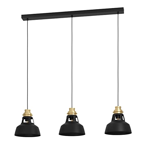 EGLO Hängelampe Espinardo, Pendelleuchte Esstisch 3-flammig, Esszimmerlampe im Industrial Design aus Metall in Schwarz und Gold, Hängeleuchte mit E27 Fassung von EGLO