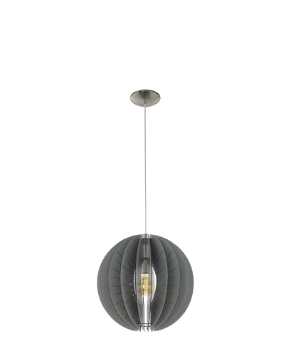 EGLO Hängelampe Fabessa, Pendelleuchte Esstisch, Stahl in nickel-matt, Holz in grau E27 Fassung von EGLO