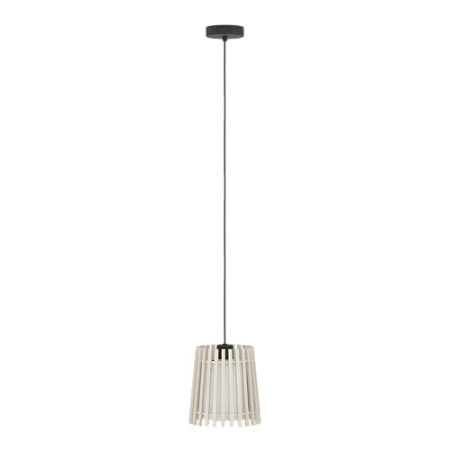 EGLO Hängelampe Fattoria, 1-flammige Pendelleuchte über Esstisch, Esszimmerlampe aus hellem Holz, Textil in Weiß und Metall in Schwarz, Hängeleuchte mit E27 Fassung, Ø 20 cm EGLO Hängelampe Fattoria, 1-flammige Pendelleuchte über Esstisch, Esszimmerlampe aus hellem Holz, Textil in Weiß und Metall in Schwarz, Hängeleuchte mit E27 Fassung, Ø 20 cm von EGLO