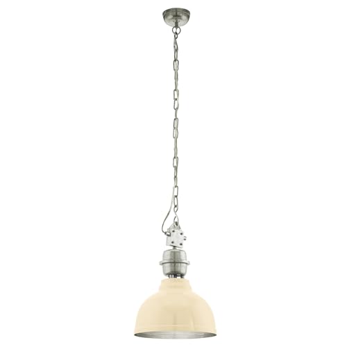EGLO Hängelampe Grantham, Pendelleuchte Esstisch, Stahl in beige, chrom, E27 Fassung von EGLO