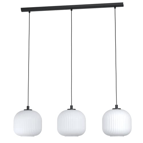 EGLO Hängelampe Mantunalle, 3-flammige Pendelleuchte Esstisch, Hängeleuchte aus Metall in schwarz und Glas in weiß, Esszimmerlampe hängend, E27 Fassung, 120 cm von EGLO