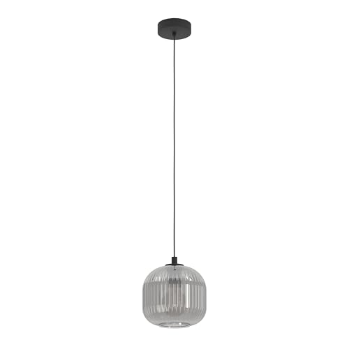 EGLO Hängelampe Mantunalle, Pendelleuchte Esstisch, Hängeleuchte aus Metall in schwarz und bedampftem Glas in schwarz-transparent, Esszimmerlampe hängend, E27 Fassung, Ø 20 cm von EGLO