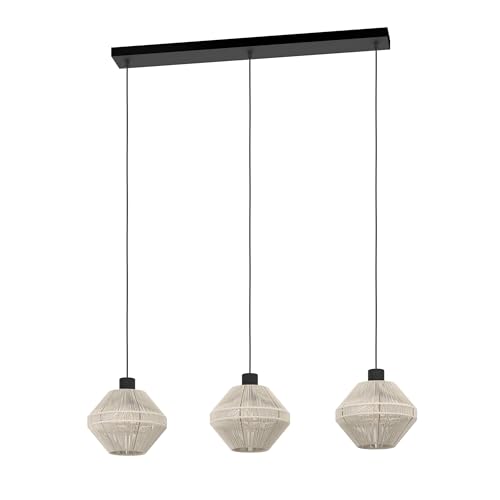 EGLO Hängelampe Midsumer, Pendelleuchte 3-flammig über Esstisch, Esszimmerlampe Japanisch, Metall in Schwarz und Textil in Creme, E27 Fassung, Ø 38 cm EGLO Hängelampe Midsumer, Pendelleuchte 3-flammig über Esstisch, Esszimmerlampe Japanisch, Metall in Schwarz und Textil in Creme, E27 Fassung, Ø 38 cm von EGLO
