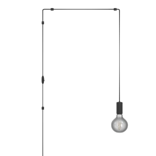 EGLO Hängelampe Pinetina, Lampenfassung mit Kabel und Stecker, Pendelleuchte über Esstisch, Esszimmerlampe aus Metall in Schwarz, E27 Fassung von EGLO