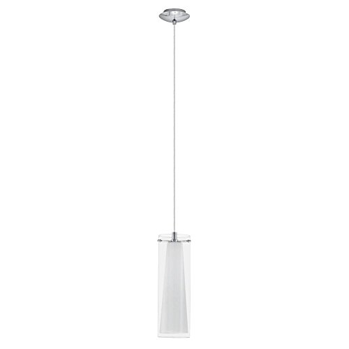 EGLO Hängelampe Pinto, 1 flammige Pendelleuchte, Esszimmerlampe aus Metall in Chrom und Glas in Transparent und Weiß, E27 Fassung von EGLO