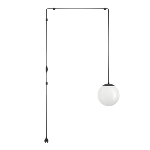 EGLO Hängelampe Rondo 3, Lampenfassung mit Kabel und Stecker, Pendelleuchte über Esstisch, Esszimmerlampe aus schwarzem Metall und weißem Glas, E27 Fassung von EGLO
