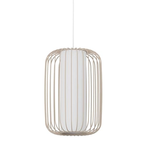 EGLO Hängelampe Terrarosa, 1-flammige Pendelleuchte über Esstisch, Esszimmerlampe aus Metall in Sandfarben und Textil in Weiß, Hängeleuchte mit E27 Fassung, Ø 24 cm von EGLO