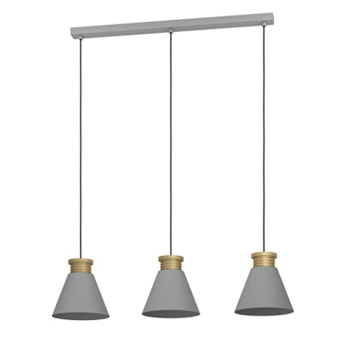 EGLO Hängelampe Twicken, Esstisch Pendelleuchte 3-flammig, elegante Esszimmerlampe aus Metall in Grau und Gold, Hängeleuchte mit E27 Fassung von EGLO