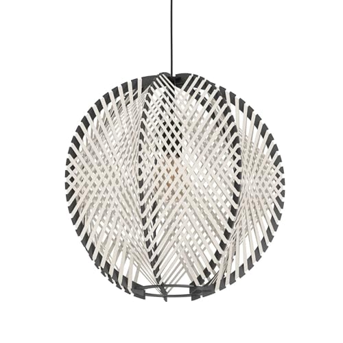 EGLO Hängelampe Waverton, Pendelleuchte über Esstisch, Esszimmerlampe 1-flammig aus Metall und Holz in Schwarz, Textil in Weiß, Hängeleuchte mit E27 Fassung, Ø 48 cm von EGLO