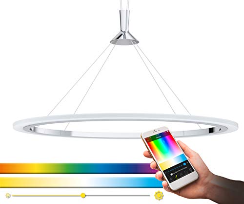 EGLO connect LED Pendelleuchte Hornitos-C, 1 flammige Hängelampe, Hängeleuchte aus Stahl, Kunststoff in Chrom, Satiniert, mit Fernbedienung, Farbtemperaturwechsel (warm, neutral, kalt), RGB, dimmbar von EGLO