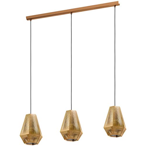 EGLO Pendelleuchte Chiavica 1, 3 flammige Hängelampe Industrial, Vintage, Hängeleuchte aus Stahl in Messing, Esstischlampe, Wohnzimmerlampe hängend mit E27 Fassung von EGLO