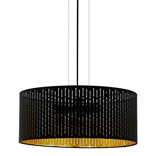 EGLO Pendelleuchte Varillas, 3 flammige Hängelampe, Hängeleuchte aus Stahl und Textil in Schwarz, Gold, Esstischlampe, Wohnzimmerlampe hängend mit E27 Fassung, Ø 53 cm von EGLO