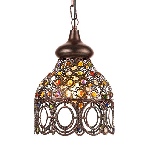 EGLO Pendelleuchte Jadida, 1 flammige Hängelampe Vintage, Orientalisch, Hängeleuchte aus Stahl in Kupfer-Antik und Glas in Bunt, Esstischlampe, Wohnzimmerlampe hängend mit E27 Fassung, Ø 22 cm von EGLO