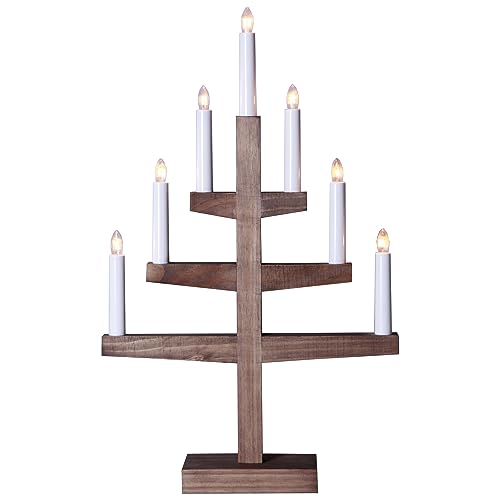 EGLO Kerzenständer Weihnachten mit 7 künstlichen Kerzen, Kerzenleuchter skandinavisch aus Holz in Braun, Weihnachtsbeleuchtung Fenster warmweiß, mit Kabel, E10 Fassung, 54 cm von EGLO