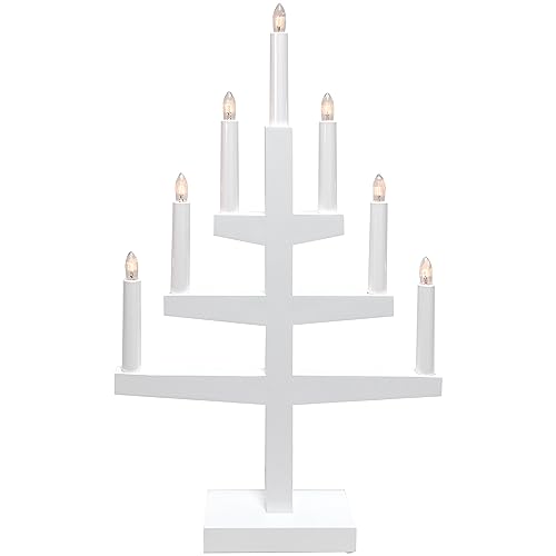 EGLO Kerzenständer Weihnachten mit 7 künstlichen Kerzen, Kerzenleuchter skandinavisch aus Holz in Weiß, Weihnachtsbeleuchtung Fenster warmweiß, mit Kabel, E10 Fassung, 54 cm von EGLO