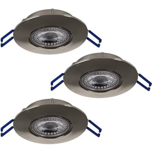 EGLO LED 3er-Set Einbauleuchten Zujar, Einbaustrahler, Deckenstrahler aus Kunststoff in Nickel-matt, Wand Einbauspots, Deckenspots warmweiß, Ø 8,5 von EGLO