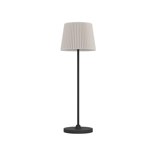 EGLO LED Akku Tischleuchte Leonero, Tischlampe kabellos, schwarz-beige Nachttischlampe aus Metall mit Textil Falt Lampenschirm, touch dimmbar, USB aufladbar, warmweiß-neutralweiß von EGLO