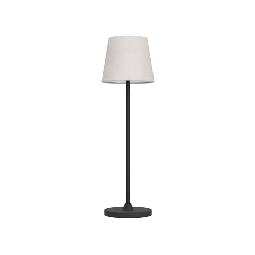 EGLO LED Akku Tischleuchte Leonero, Tischlampe kabellos, schwarz-beige Nachttischlampe aus Metall mit Textil Lampenschirm, touch dimmbar, USB aufladbar, warmweiß-neutralweiß von EGLO