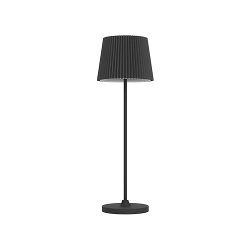 EGLO LED Akku Tischleuchte Leonero, Tischlampe kabellos, schwarze Nachttischlampe aus Metall mit Textil Falt Lampenschirm, touch dimmbar, USB aufladbar, warmweiß-neutralweiß von EGLO