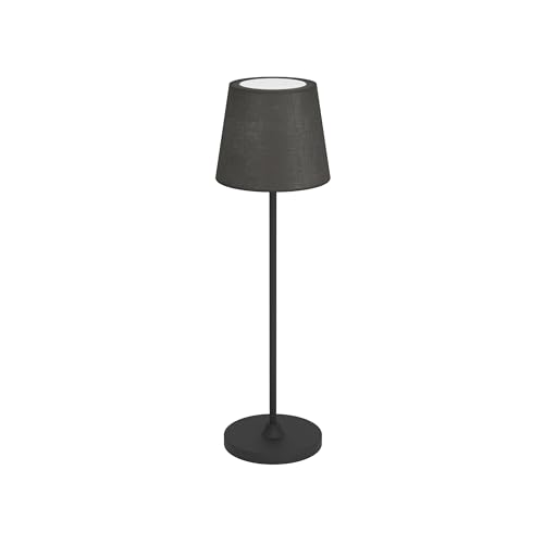 EGLO LED Akku Tischleuchte Leonero, Tischlampe kabellos, schwarze Nachttischlampe aus Metall mit Textil Lampenschirm, touch dimmbar, USB aufladbar, warmweiß-neutralweiß von EGLO