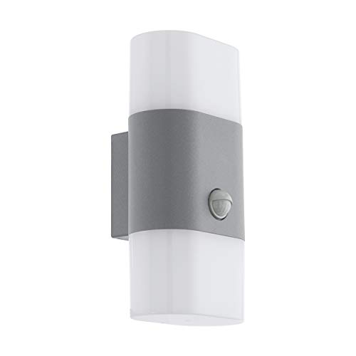 EGLO LED Außen-Wandlampe Favria, 2 flammige Außenleuchte inkl. Bewegungsmelder, Sensor-Wandleuchte aus Alu und Kunststoff, Farbe: Silber, weiß, IP44 von EGLO