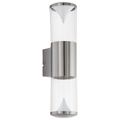 EGLO LED Außen-Wandlampe Penalva, 2 flammige Außenleuchte, Wandleuchte aus Edelstahl und Kunststoff, Farbe: Silber, weiß, IP44 von EGLO