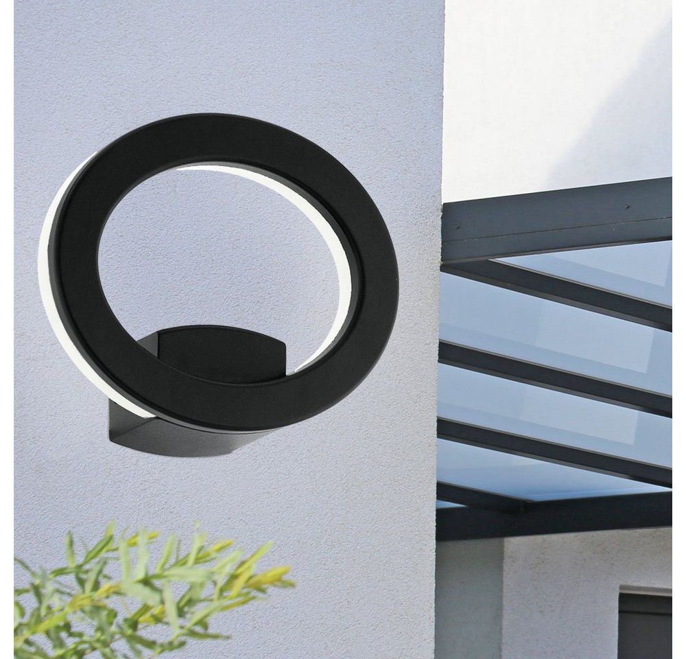 EGLO Außen-Wandleuchte, LED-Leuchtmittel fest verbaut, Warmweiß, LED Außen Wand Lampe Garten Beleuchtung Ring Design ALU Strahler von EGLO
