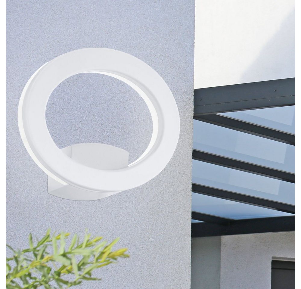 EGLO Außen-Wandleuchte, LED-Leuchtmittel fest verbaut, Warmweiß, LED Außen Wand Lampe Ring-Design Strahler Leuchte weiß Garten von EGLO