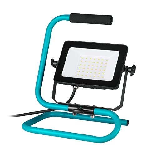EGLO LED Baustrahler, tragbare Arbeitsleuchte aus Aluminium und Kunststoff, Arbeitsscheinwerfer in türkis und schwarz, Werkstattlampe schwenkbar, IP65, neutralweiß, 2500lm von EGLO