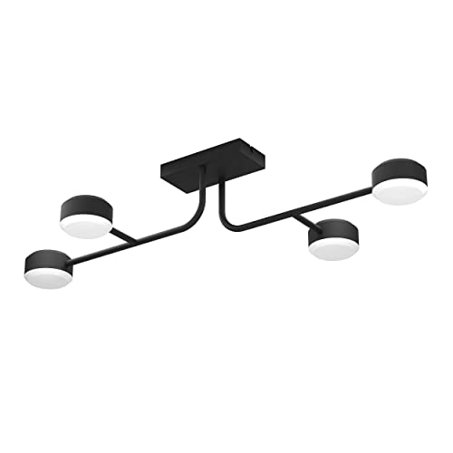 EGLO LED Deckenlampe Clavellina, dimmbare Deckenleuchte mit 4 Spots, Spotbalken minimalistisch, Wohnzimmerlampe aus Stahl in Schwarz und Kunststoff in weiß, Lampe Decke warmweiß von EGLO
