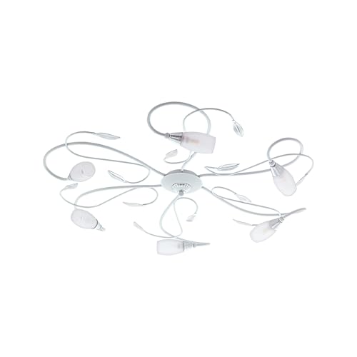 EGLO LED Deckenlampe Gerbera 2, 6 flammige Deckenleuchte klassisch, Retro, Wohnzimmerlampe aus Metall in Weiß, Silber und satiniertem Glas in Weiß, Schlafzimmerlampe, Flurlampe Decke mit G9 Fassung von EGLO