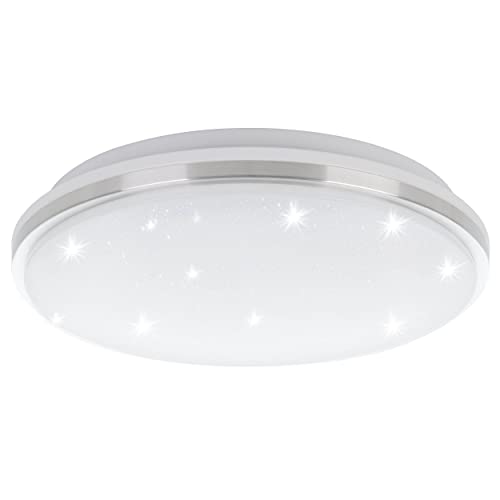 EGLO LED Deckenlampe Marunella-S, Ø 34 cm, Kristall Deckenleuchte, Küchenlampe Decke aus Stahl, Aluminium und Kunststoff, Lampe Sternenhimmel in weiß und nickel-matt, neutralweiß von EGLO