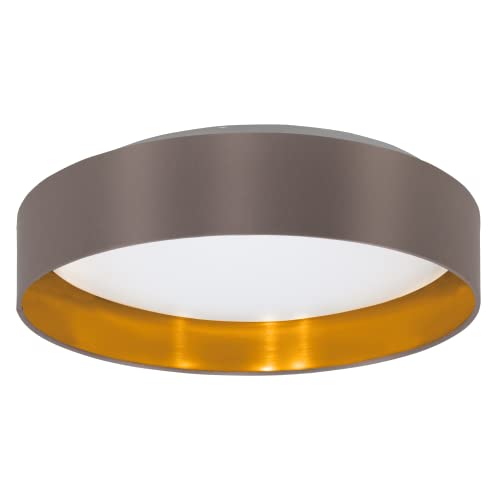 EGLO LED Deckenlampe Maserlo 2, Textil Deckenleuchte, Wohnzimmerlampe Decke aus Stoff in gold und cappuchino, Kunststoff in weiß, warmweiß, Ø 38 cm von EGLO