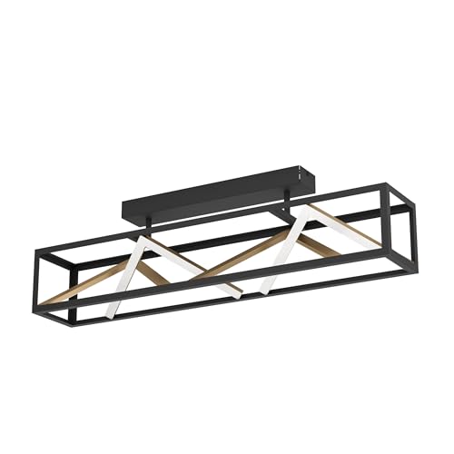 EGLO LED Deckenlampe Penela, rechteckige Deckenleuchte, Wohnzimmerlampe mit Fernbedienung, Esszimmerlampe aus Metall in Schwarz und Gold, warmweiß-kaltweiß, 15 x 87 cm von EGLO