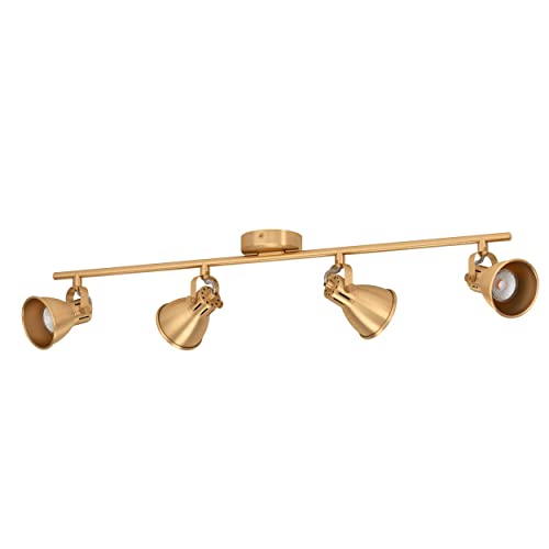 EGLO LED Deckenlampe Seras, Deckenleuchte mit 4 Spots, Spotbalken schwenkbar, Wohnzimmerlampe aus Stahl in Messing-gebürstet und gold, Deckenspots mit GU10-Leuchtmittel, warmweiß von EGLO