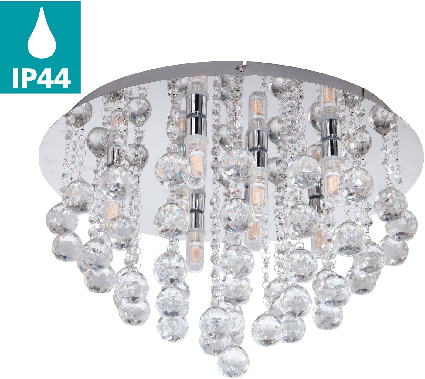 EGLO Deckenleuchte ALMONTE Deckenlampe, Stahl und Glas, IP44, G9, Wohnzimmerlampe, Lampe, LED wechselbar, Warmweiß, Deckenbeleuchtung für Wohnzimmer, Flur oder Schlafzimmer von EGLO