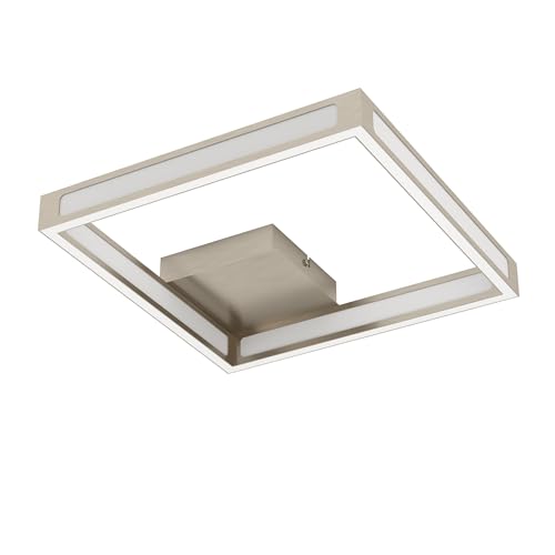 EGLO LED Deckenleuchte Altaflor, Deckenlampe, minimalistisch, Wohnzimmerlampe aus Metall in Nickel-Matt und Kunststoff in Weiß, LED Küchenlampe warmweiß, L x B 31,5 cm von EGLO