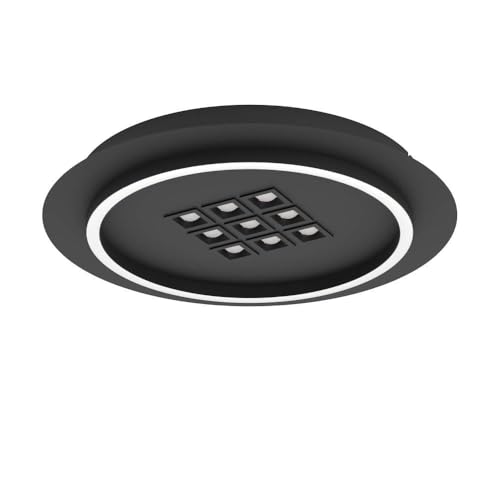 EGLO LED Deckenleuchte Balazote, runde Deckenlampe, Bürolampe dimmbar mit Fernbedienung, Metall in Schwarz und Kunststoff in Weiß, warmweiß-kaltweiß, Ø 38 cm von EGLO